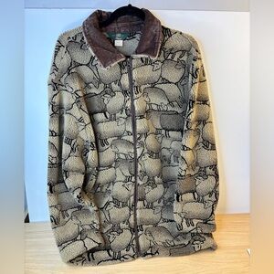 Vintage Orvis Woman’s Large Teddy Jacket - Cream/Brown Sheep Pattern Like New!!